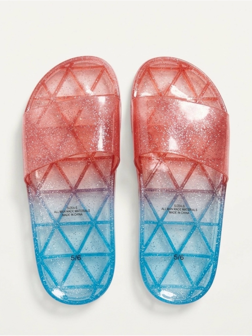 Source Unknown Red to Blue Ombre Glitter Slide Sandals